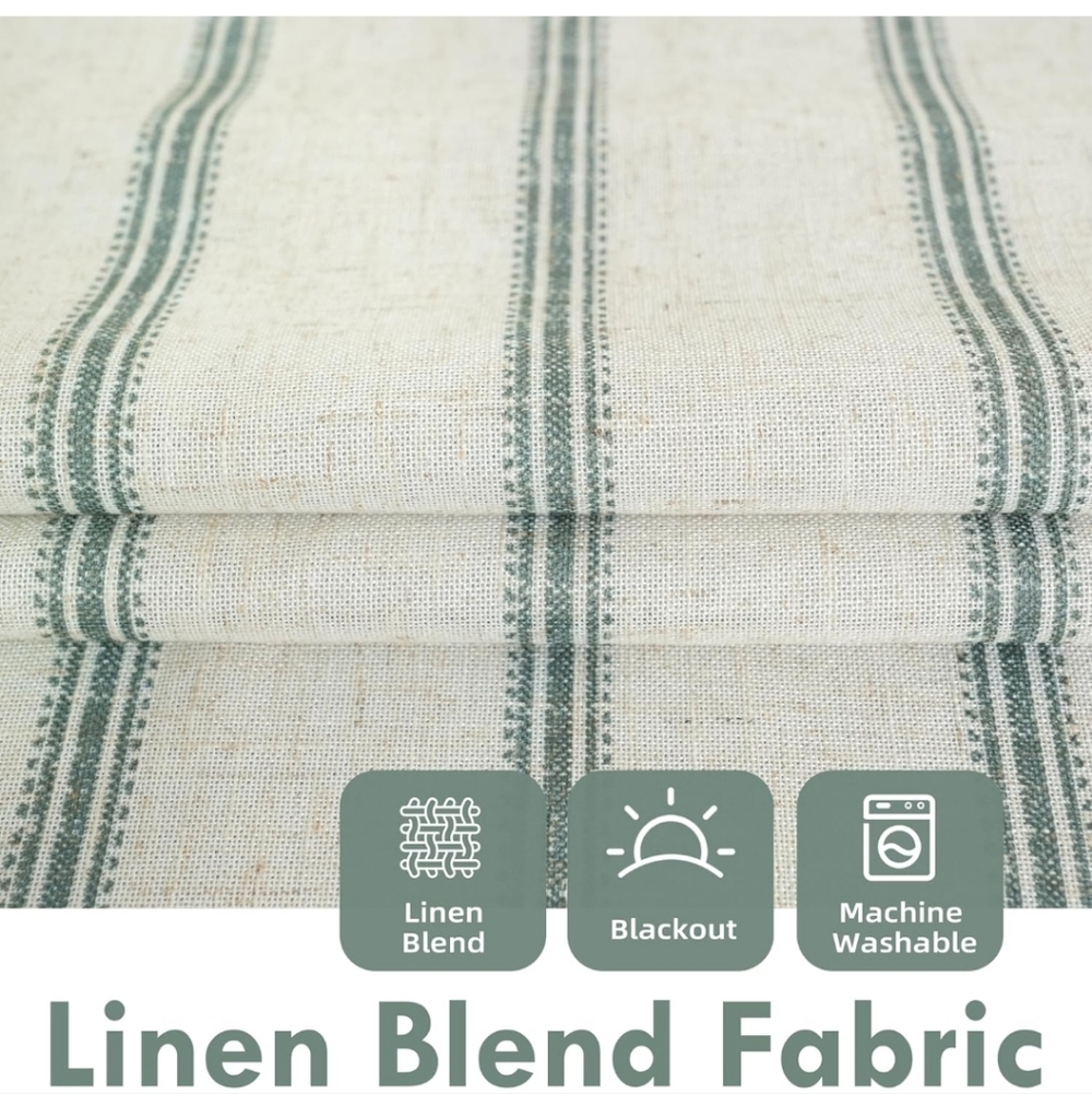 DriftAway Farmhouse Linen Blackout Curtains 96 Long Green Striped Drapes